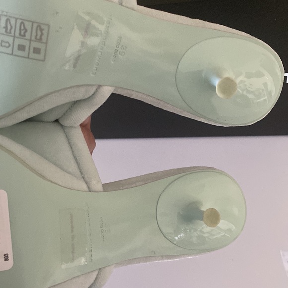 AUTHENTIC ALEXANDER WANG GREEN PADDED CRYSTAL LOGO JESSIE VELOUR HEELED SANDALS - Picture 5 of 8